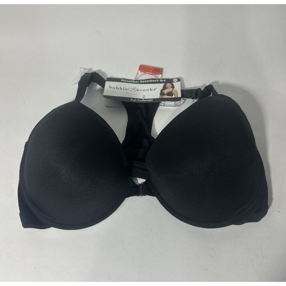 Bobbie Brooks 40D Black Microfiber Racerback Bra Full Coverage Underwire Bra